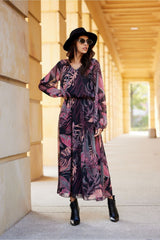 Semi-sheer long sleeves chiffon dress