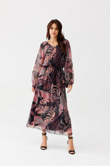 Semi-sheer long sleeves chiffon dress