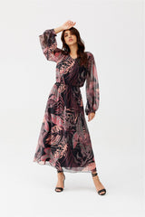 Semi-sheer long sleeves chiffon dress