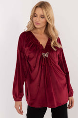 Velour blouse with decorative creasing