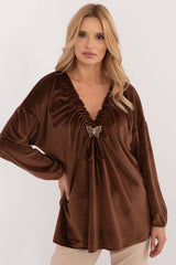 Velour blouse with decorative creasing