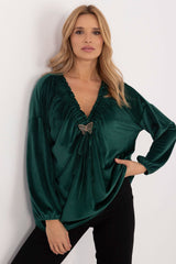 Velour blouse with decorative creasing