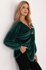 Velour blouse with decorative creasing