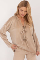 Velour blouse with decorative ties