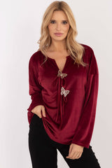 Velour blouse with decorative ties