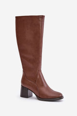 Elegant leather knee-high heel boots