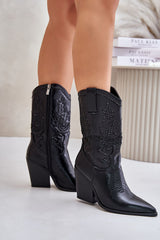 Mid-calf black cowboy boots