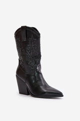 Mid-calf black cowboy boots