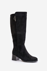 Black block-type heel eco suede boots