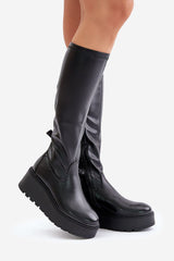 Stylish wedge platform buskin boots