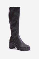 Women's black block heel boots