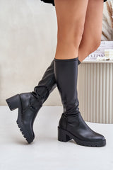 Women's black block heel boots