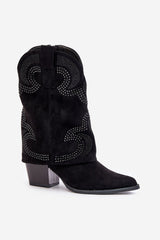 Mid-calf black cowboy boots