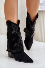 Mid-calf black cowboy boots