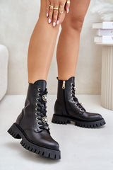 Charming pins lacing black boots