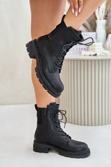 Stylish black rounded toe caps boots