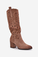 Eco-suede openwork pattern boots