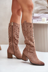 Eco-suede openwork pattern boots