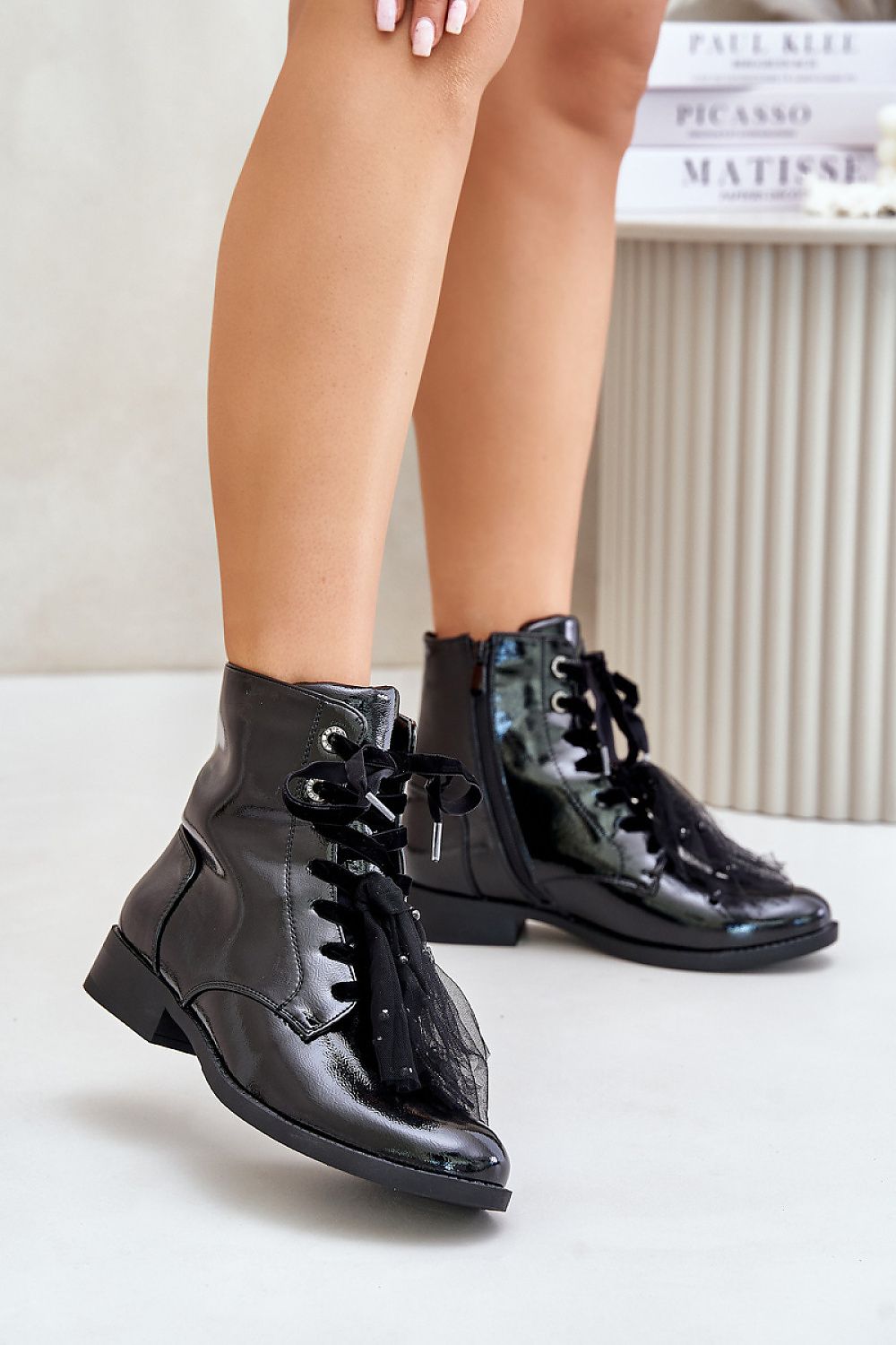 Lacquered fashionable eco leather boots