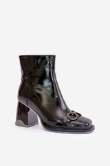 Stylish patent eco leather heel boots