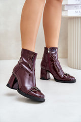 Stylish patent eco leather heel boots