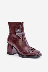 Stylish patent eco leather heel boots