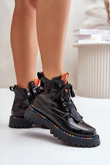 Natural leather colorful elements black boots