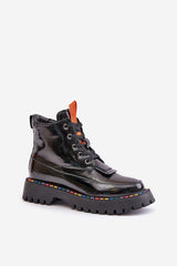 Natural leather colorful elements black boots