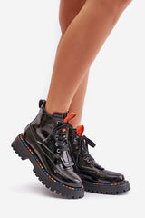 Natural leather colorful elements black boots