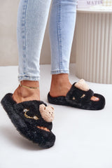 Women's fur slippers with a teddy bear