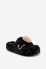 Women's fur slippers with a teddy bear