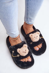 Women's fur slippers with a teddy bear