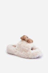 Women's fur slippers with a cute teddy bear