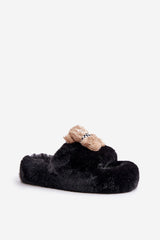 Women's fur slippers with a cute teddy bear