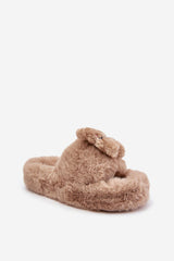 Women's fur slippers with a cute teddy bear