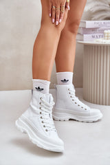 Massive platform white leather sneakers