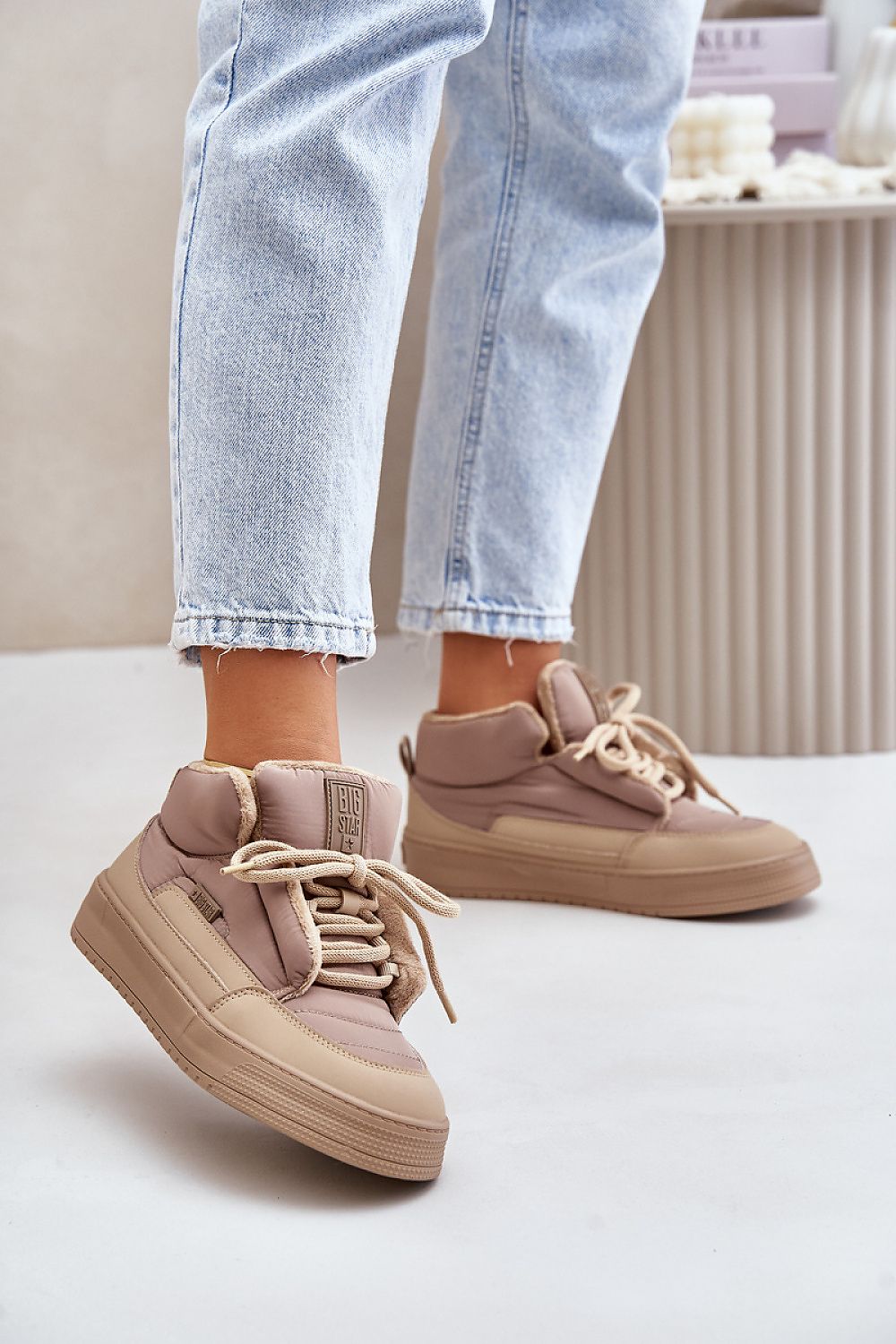 Stylish beige insulated sneakers