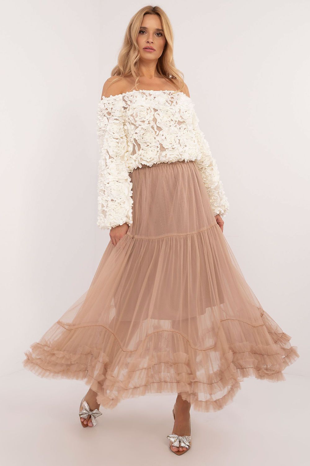 Long decorative frill tulle boho style skirt