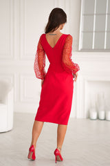 Delicate sequin sleeves red evening dress