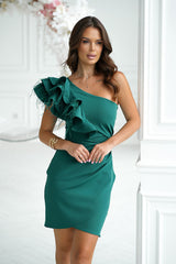 One-shoulder feather dazzling evening dress