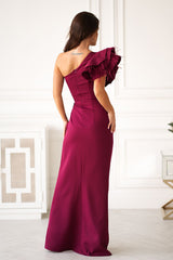 Elegant feathers one shoulder evening dress