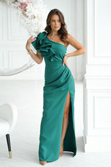 Elegant feathers one shoulder evening dress