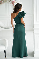 Elegant feathers one shoulder evening dress