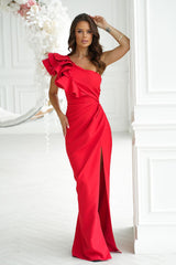 Elegant feathers one shoulder evening dress