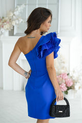 One-shoulder feather dazzling evening dress