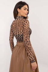 Elegant turtleneck animal pattern mesh blouse