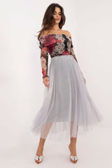 Flared tulle midi skirt