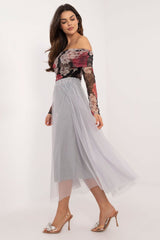 Flared tulle midi skirt