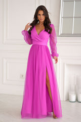 Beautiful long violet formal dress with a slit