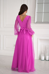 Beautiful long violet formal dress with a slit